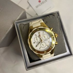 Michele Tahitian Silicone white watch with gold detail